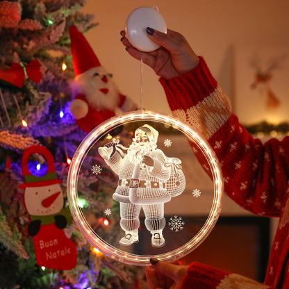 モダンアールデコ 電池式 PS製 ラウンド型 サンタ クリスマスツリー ベル 鹿 雪 吸盤 LED 壁付け照明 ダイニングルーム用 装飾ライト