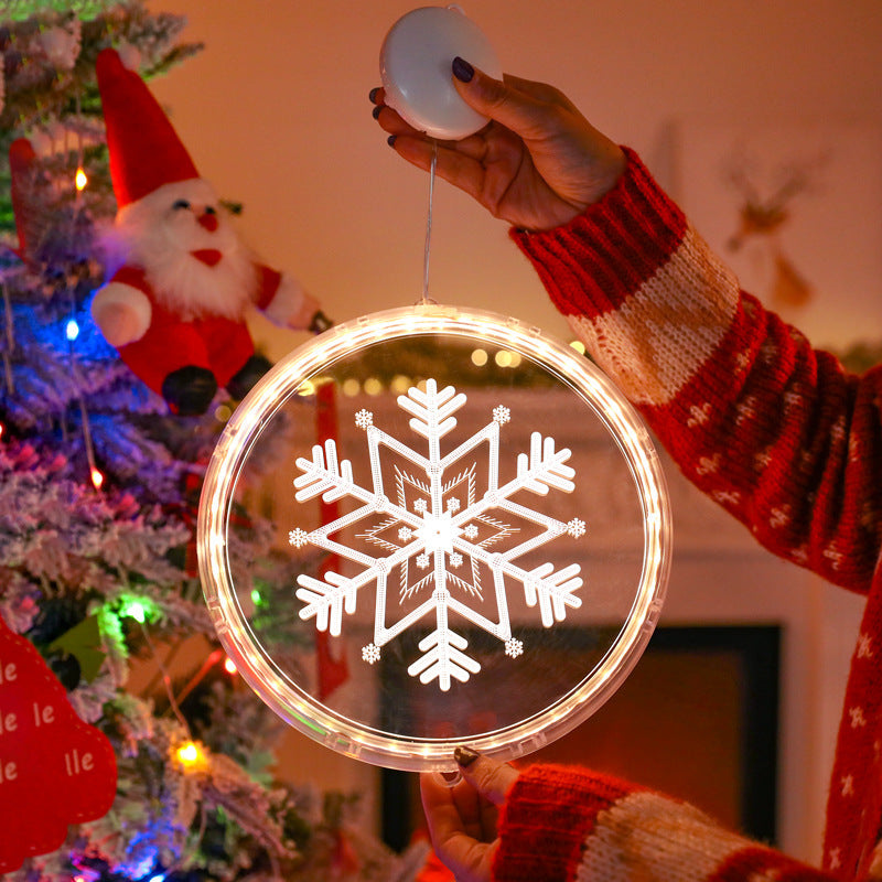 モダンアールデコ 電池式 PS製 ラウンド型 サンタ クリスマスツリー ベル 鹿 雪 吸盤 LED 壁付け照明 ダイニングルーム用 装飾ライト