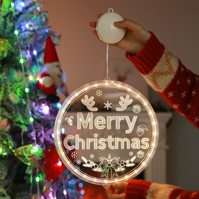 モダンアールデコ 電池式 PS製 ラウンド型 サンタ クリスマスツリー ベル 鹿 雪 吸盤 LED 壁付け照明 ダイニングルーム用 装飾ライト