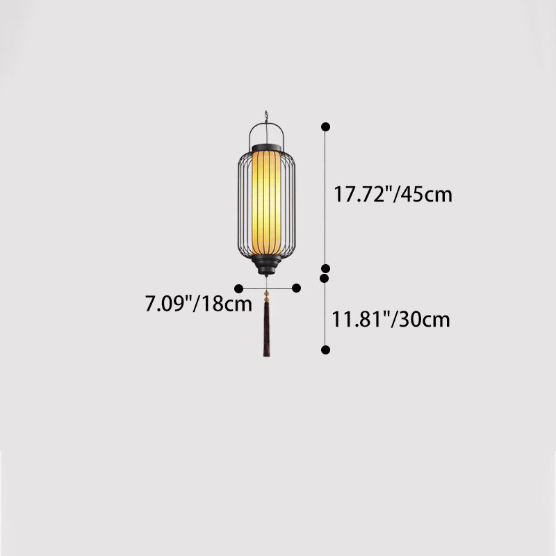 Traditional Chinese Waterproof Carbon Steel Imitation Marble Lantern Cylinder Hollowed Cage 1-Light Pendant Light Outdoor Light For Outdoor Patio