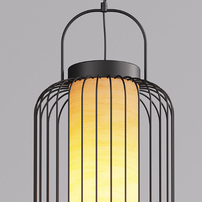 Traditional Chinese Waterproof Carbon Steel Imitation Marble Lantern Cylinder Hollowed Cage 1-Light Pendant Light Outdoor Light For Outdoor Patio