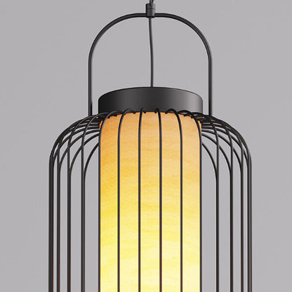 Traditional Chinese Waterproof Carbon Steel Imitation Marble Lantern Cylinder Hollowed Cage 1-Light Pendant Light Outdoor Light For Outdoor Patio
