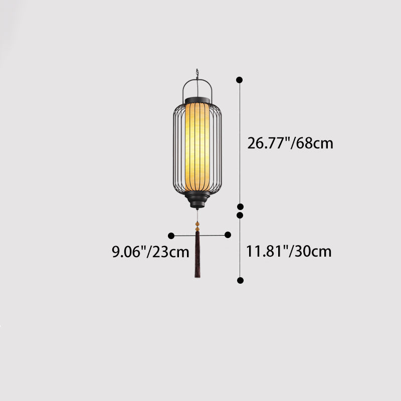 Traditional Chinese Waterproof Carbon Steel Imitation Marble Lantern Cylinder Hollowed Cage 1-Light Pendant Light Outdoor Light For Outdoor Patio