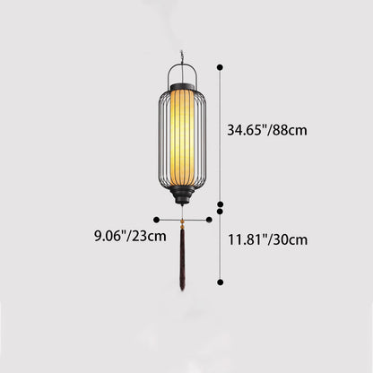 Traditional Chinese Waterproof Carbon Steel Imitation Marble Lantern Cylinder Hollowed Cage 1-Light Pendant Light Outdoor Light For Outdoor Patio