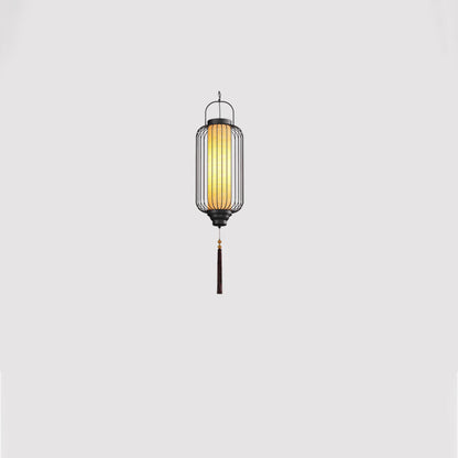 Traditional Chinese Waterproof Carbon Steel Imitation Marble Lantern Cylinder Hollowed Cage 1-Light Pendant Light Outdoor Light For Outdoor Patio