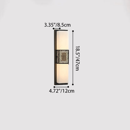 Traditional Chinese Waterproof Copper Imitation Marble Rectangular Lucky Cloud LED Wall Sconce Lamp For Outdoor Patio