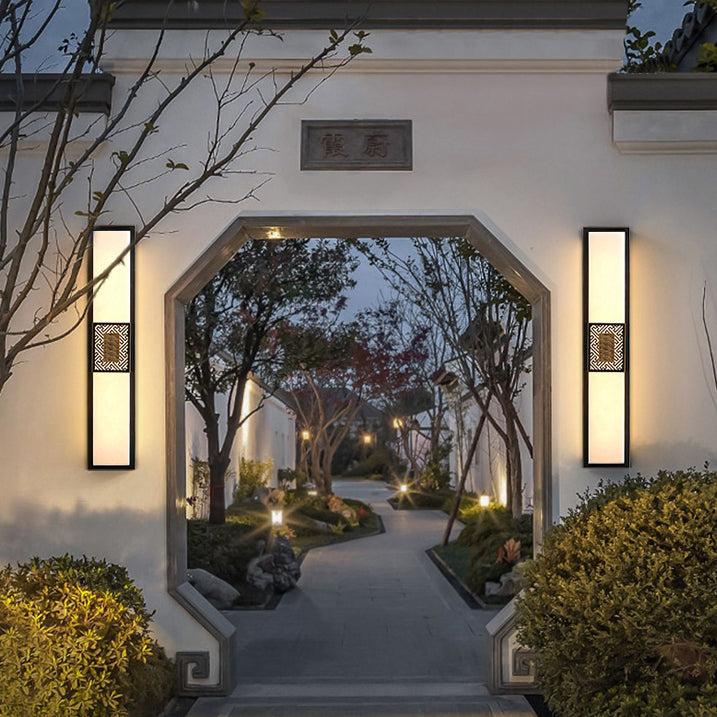 Traditional Chinese Waterproof Copper Imitation Marble Rectangular Lucky Cloud LED Wall Sconce Lamp For Outdoor Patio