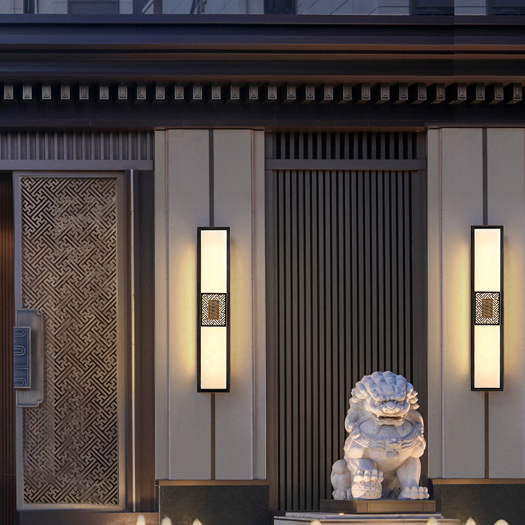 Traditional Chinese Waterproof Copper Imitation Marble Rectangular Lucky Cloud LED Wall Sconce Lamp For Outdoor Patio