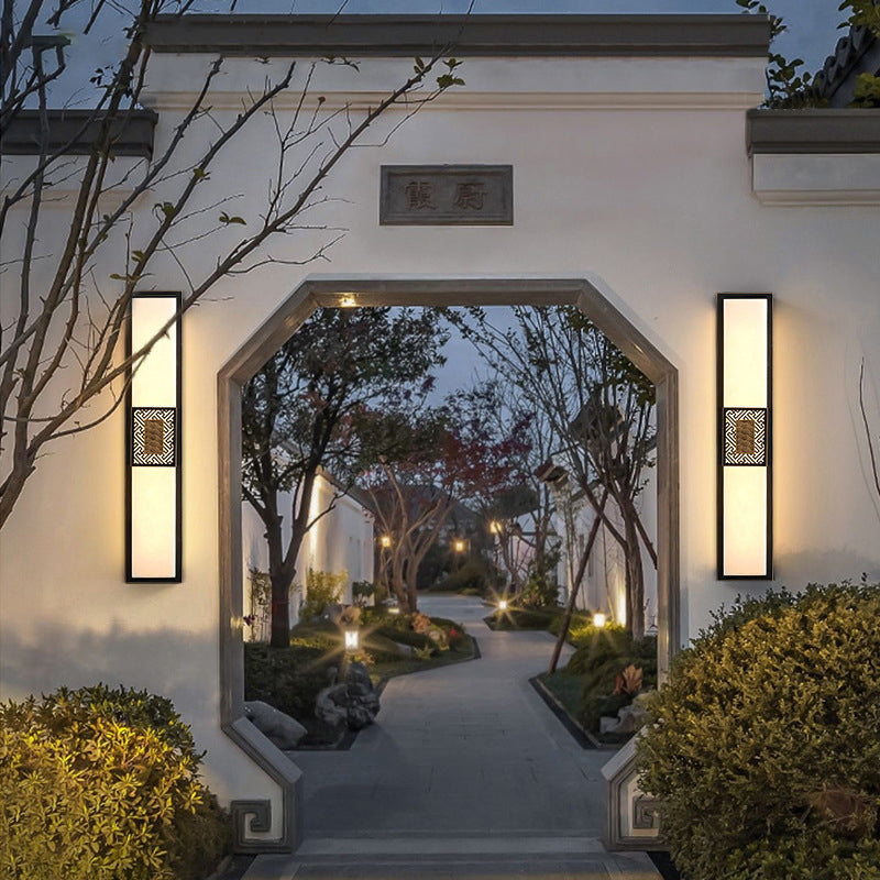 Traditional Chinese Waterproof Copper Imitation Marble Rectangular Lucky Cloud LED Wall Sconce Lamp For Outdoor Patio