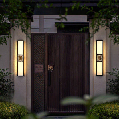 Traditional Chinese Waterproof Copper Imitation Marble Rectangular Lucky Cloud LED Wall Sconce Lamp For Outdoor Patio