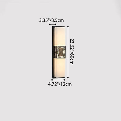 Traditional Chinese Waterproof Copper Imitation Marble Rectangular Lucky Cloud LED Wall Sconce Lamp For Outdoor Patio