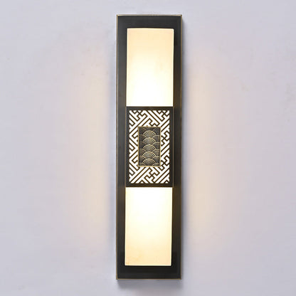 Traditional Chinese Waterproof Copper Imitation Marble Rectangular Lucky Cloud LED Wall Sconce Lamp For Outdoor Patio