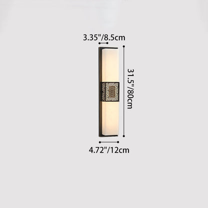 Traditional Chinese Waterproof Copper Imitation Marble Rectangular Lucky Cloud LED Wall Sconce Lamp For Outdoor Patio