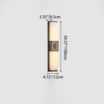 Traditional Chinese Waterproof Copper Imitation Marble Rectangular Lucky Cloud LED Wall Sconce Lamp For Outdoor Patio
