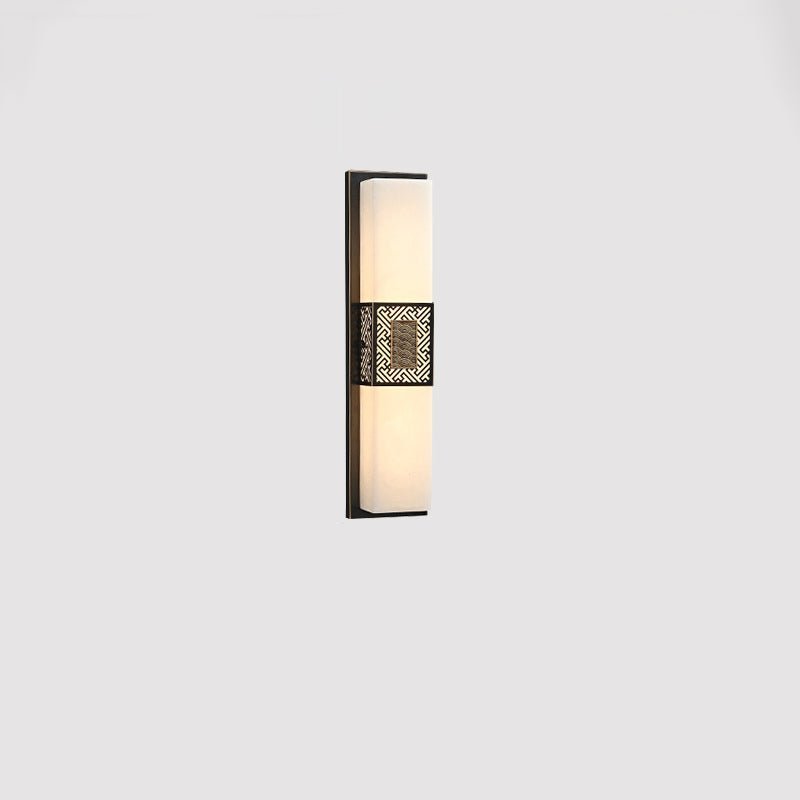 Traditional Chinese Waterproof Copper Imitation Marble Rectangular Lucky Cloud LED Wall Sconce Lamp For Outdoor Patio