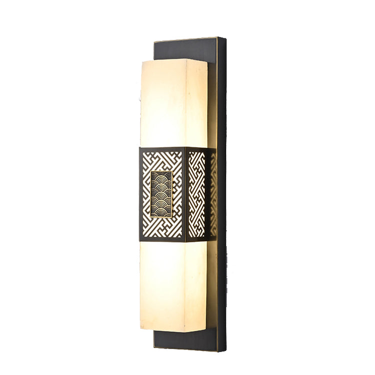 Traditional Chinese Waterproof Copper Imitation Marble Rectangular Lucky Cloud LED Wall Sconce Lamp For Outdoor Patio