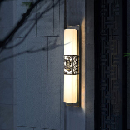 Traditional Chinese Waterproof Copper Imitation Marble Rectangular Lucky Cloud LED Wall Sconce Lamp For Outdoor Patio