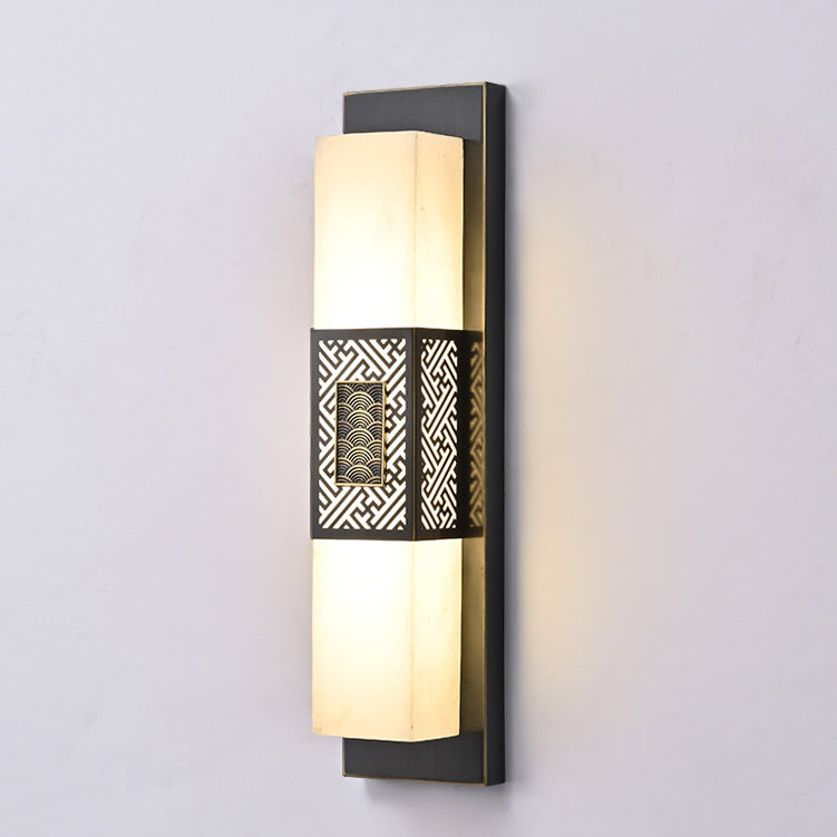 Traditional Chinese Waterproof Copper Imitation Marble Rectangular Lucky Cloud LED Wall Sconce Lamp For Outdoor Patio