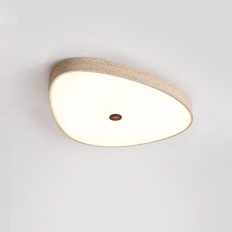 Traditional Vintage Travertine Reinforced Glass Triangle LED Flush Mount Ceiling Light For Bedroom