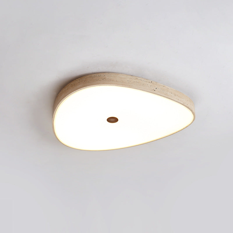 Traditional Vintage Travertine Reinforced Glass Triangle LED Flush Mount Ceiling Light For Bedroom