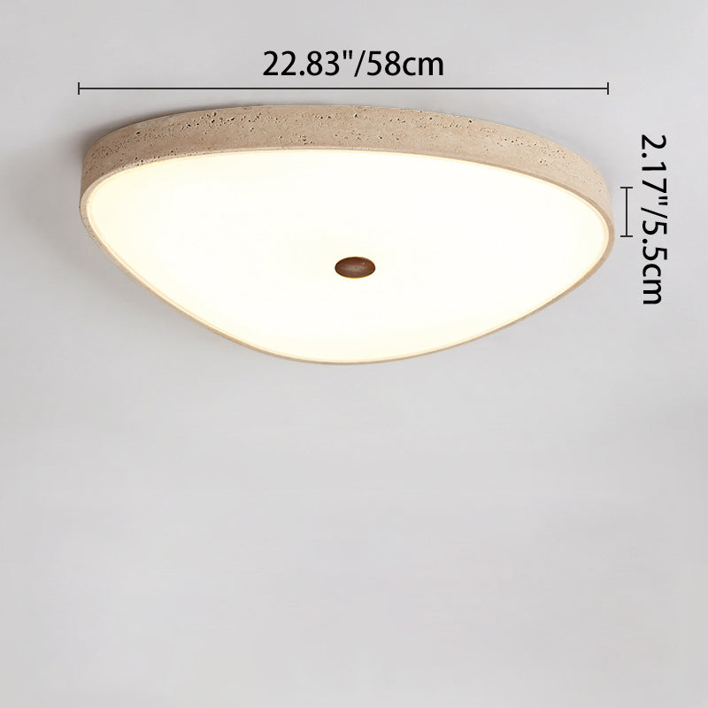 Traditional Vintage Travertine Reinforced Glass Triangle LED Flush Mount Ceiling Light For Bedroom