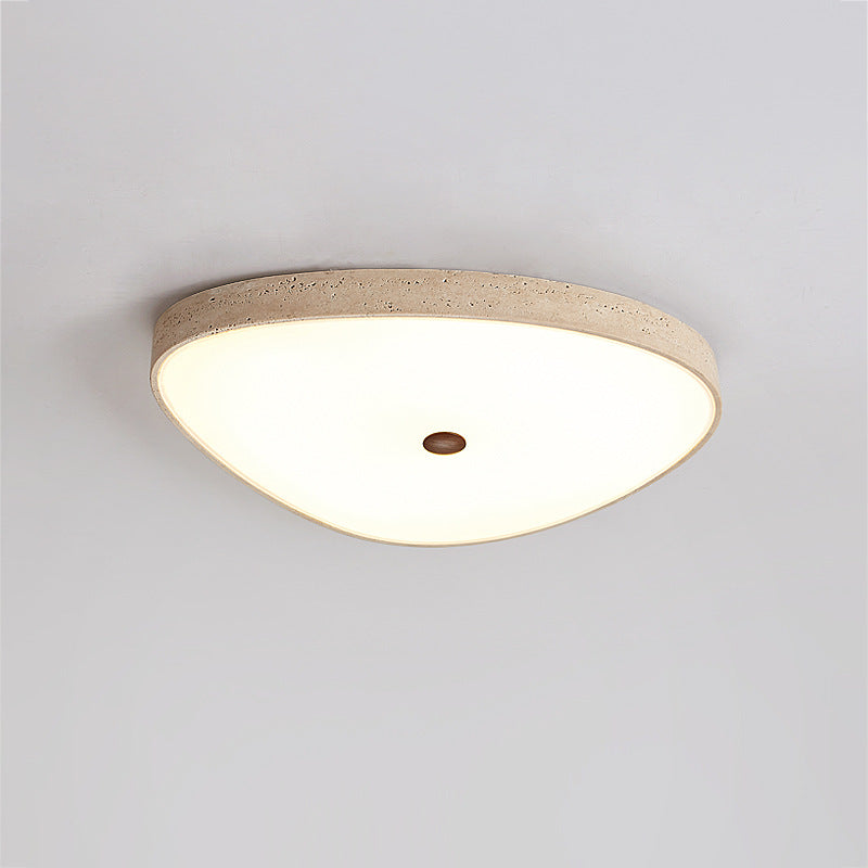 Traditional Vintage Travertine Reinforced Glass Triangle LED Flush Mount Ceiling Light For Bedroom