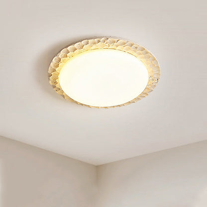 Contemporary Nordic Travertine Acrylic Round Sand Dune Texture LED Flush Mount Ceiling Light For Bedroom