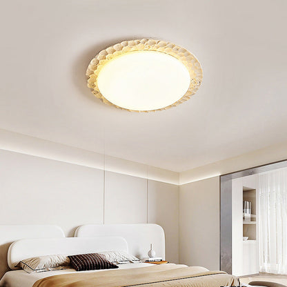 Contemporary Nordic Travertine Acrylic Round Sand Dune Texture LED Flush Mount Ceiling Light For Bedroom
