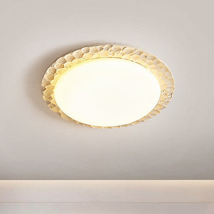 Contemporary Nordic Travertine Acrylic Round Sand Dune Texture LED Flush Mount Ceiling Light For Bedroom