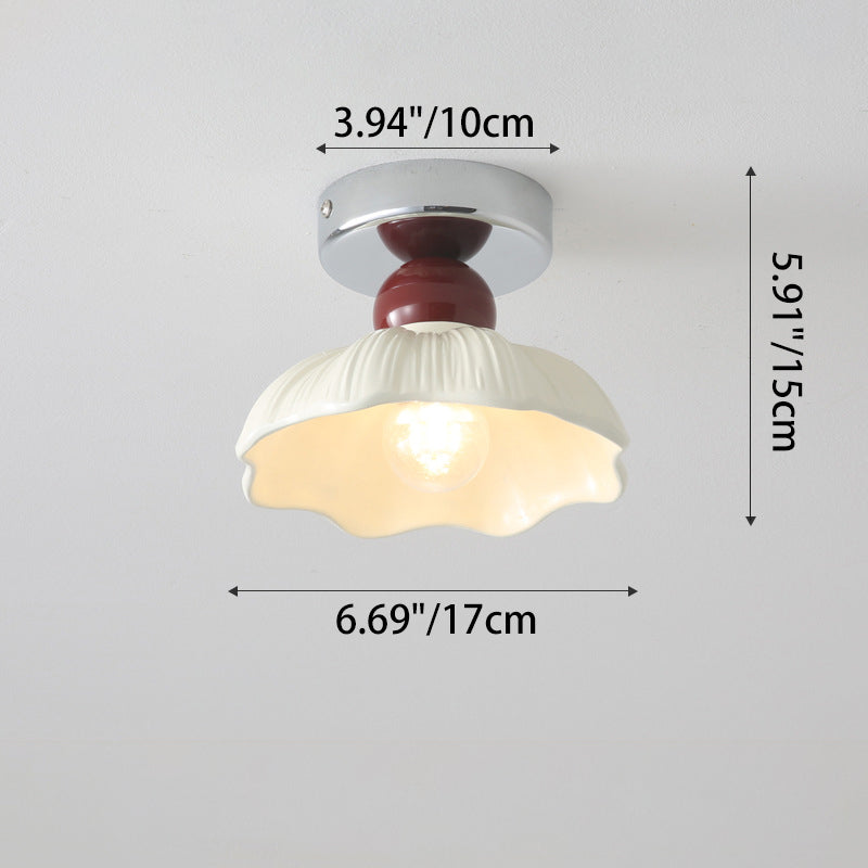 Traditional French Resin Hardware Floral 1-Light Semi-Flush Mount Ceiling Light For Hallway