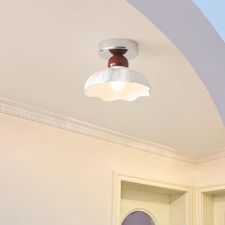 Traditional French Resin Hardware Floral 1-Light Semi-Flush Mount Ceiling Light For Hallway