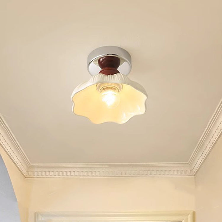 Traditional French Resin Hardware Floral 1-Light Semi-Flush Mount Ceiling Light For Hallway