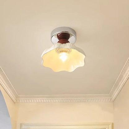 Traditional French Resin Hardware Floral 1-Light Semi-Flush Mount Ceiling Light For Hallway