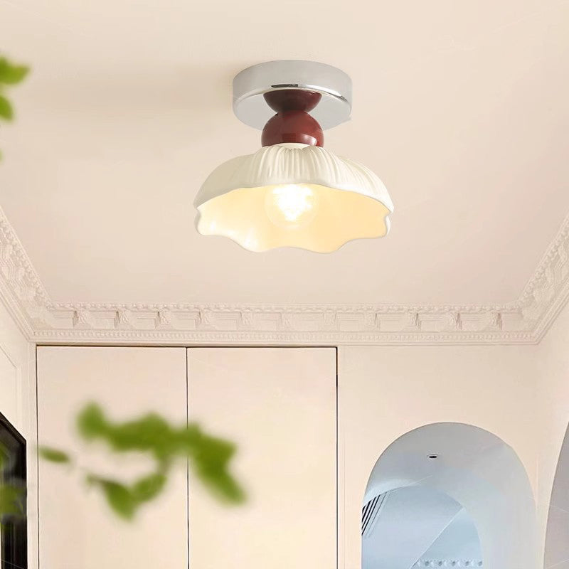 Traditional French Resin Hardware Floral 1-Light Semi-Flush Mount Ceiling Light For Hallway
