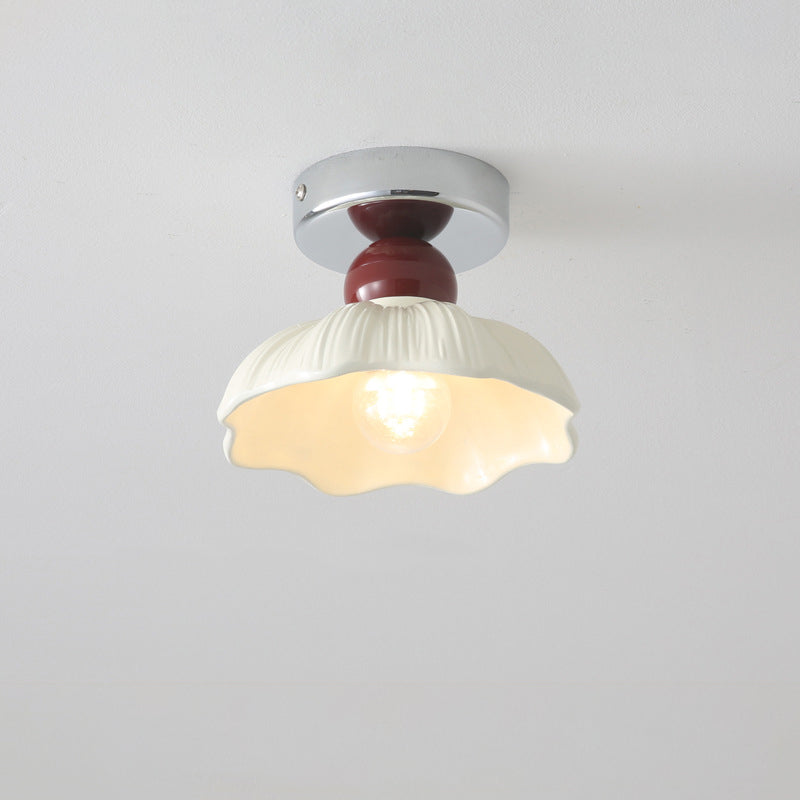 Traditional French Resin Hardware Floral 1-Light Semi-Flush Mount Ceiling Light For Hallway