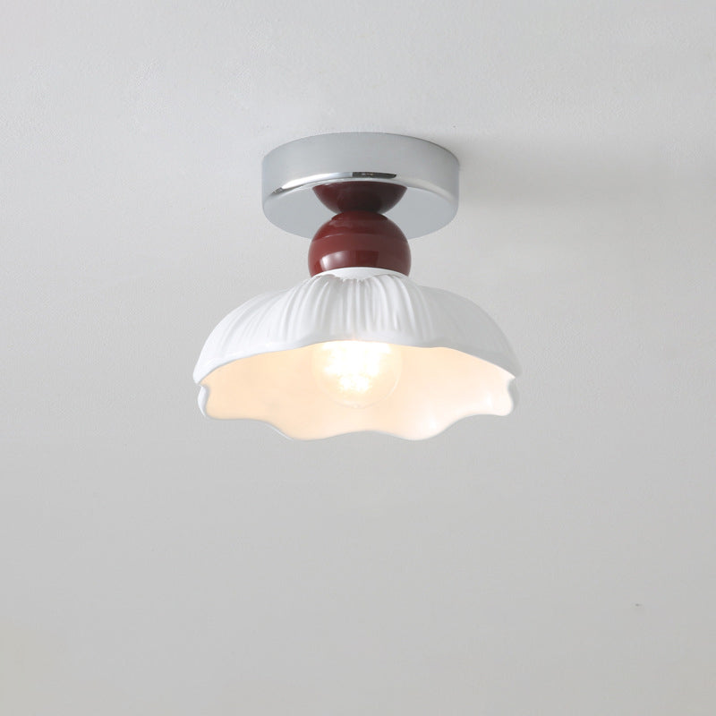 Traditional French Resin Hardware Floral 1-Light Semi-Flush Mount Ceiling Light For Hallway