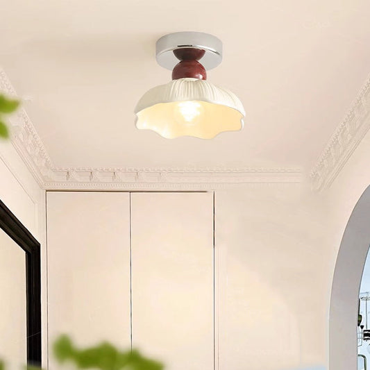 Traditional French Resin Hardware Floral 1-Light Semi-Flush Mount Ceiling Light For Hallway