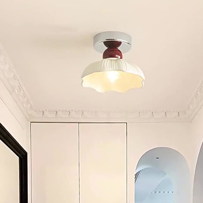 Traditional French Resin Hardware Floral 1-Light Semi-Flush Mount Ceiling Light For Hallway