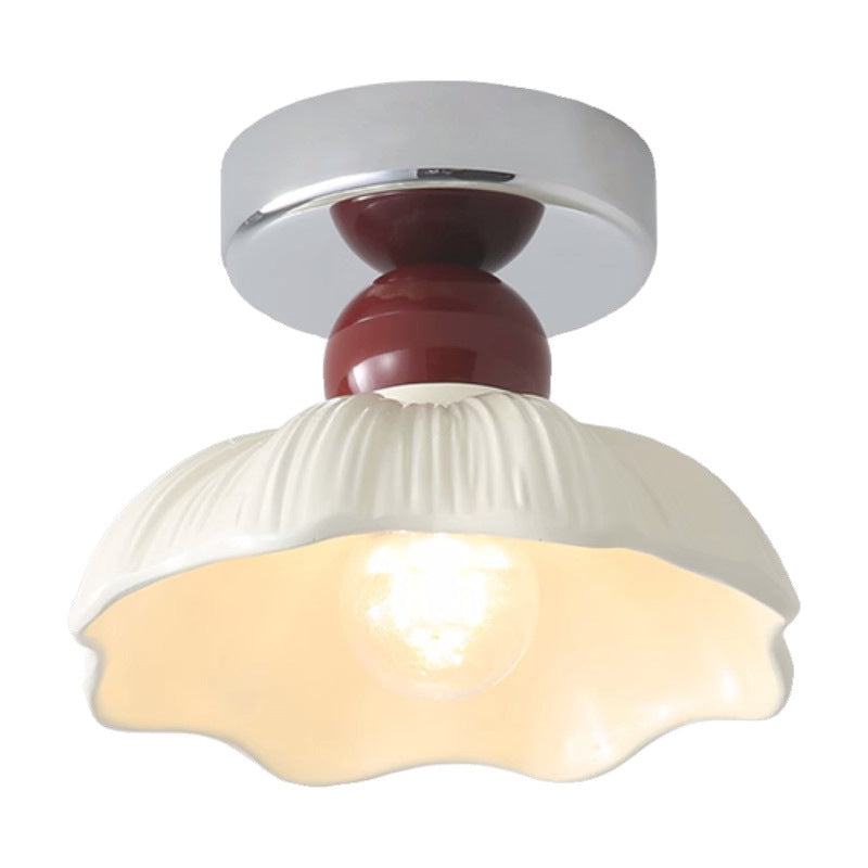 Traditional French Resin Hardware Floral 1-Light Semi-Flush Mount Ceiling Light For Hallway