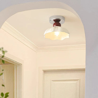 Traditional French Resin Hardware Floral 1-Light Semi-Flush Mount Ceiling Light For Hallway