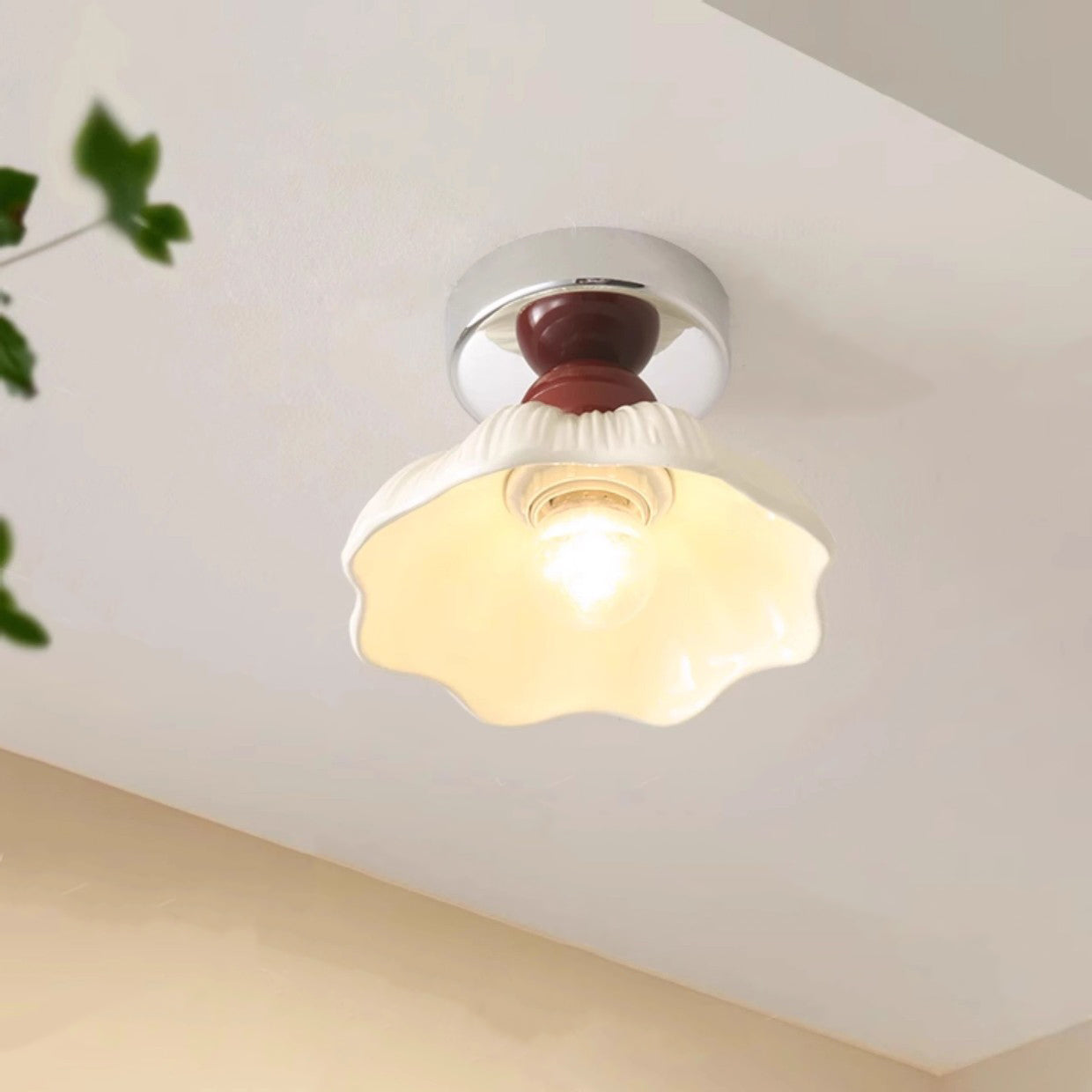 Traditional French Resin Hardware Floral 1-Light Semi-Flush Mount Ceiling Light For Hallway