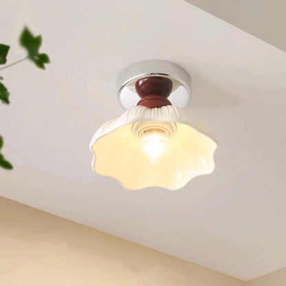 Traditional French Resin Hardware Floral 1-Light Semi-Flush Mount Ceiling Light For Hallway