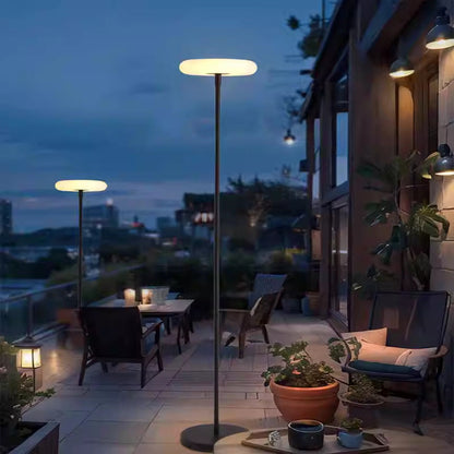 Modern Simplicity Solar Rechargeable Waterproof Round Aluminum PE LED Standing Floor Lamp Outdoor Light For Garden