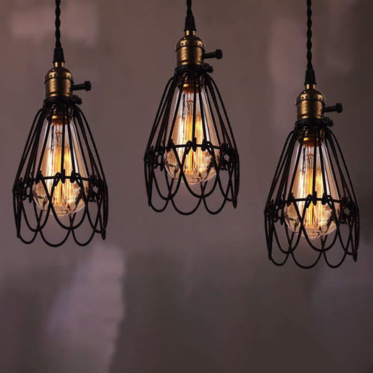Contemporary Industrial Iron Cage Flower 1-Light Pendant Light For Dining Room