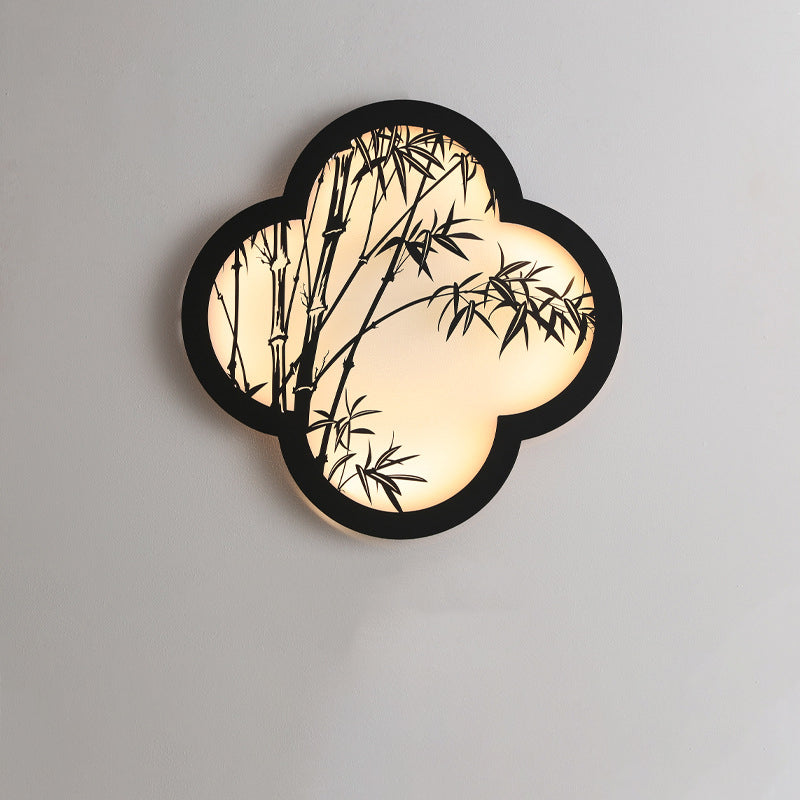Traditional Chinese Solar Waterproof Bamboo Leaf Iron Acrylic LED Wall Sconce Lamp For Outdoor Patio