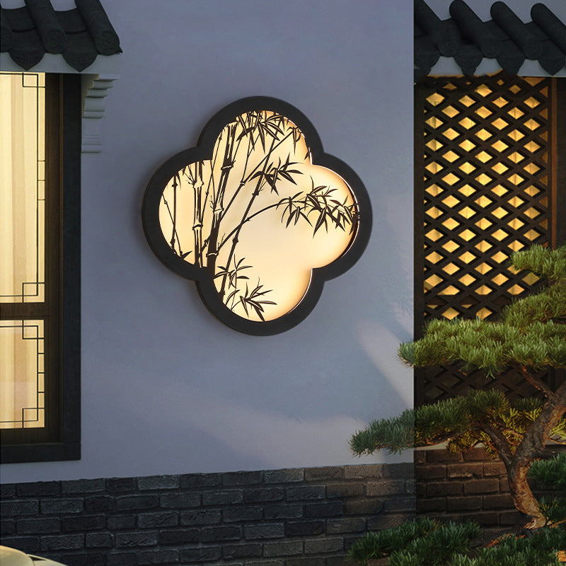 Traditional Chinese Solar Waterproof Bamboo Leaf Iron Acrylic LED Wall Sconce Lamp For Outdoor Patio