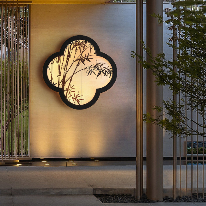 Traditional Chinese Solar Waterproof Bamboo Leaf Iron Acrylic LED Wall Sconce Lamp For Outdoor Patio