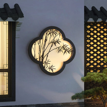 Traditional Chinese Solar Waterproof Bamboo Leaf Iron Acrylic LED Wall Sconce Lamp For Outdoor Patio
