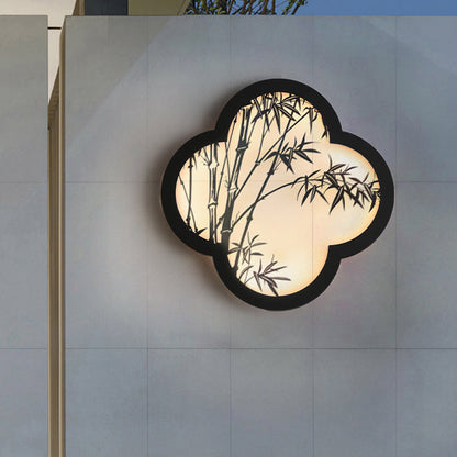 Traditional Chinese Solar Waterproof Bamboo Leaf Iron Acrylic LED Wall Sconce Lamp For Outdoor Patio