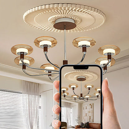 Contemporary Retro Hardware Glass Aluminum Round LED Chandeliers For Living Room
